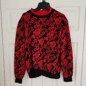 Vintage Red and Black Floral Sweater